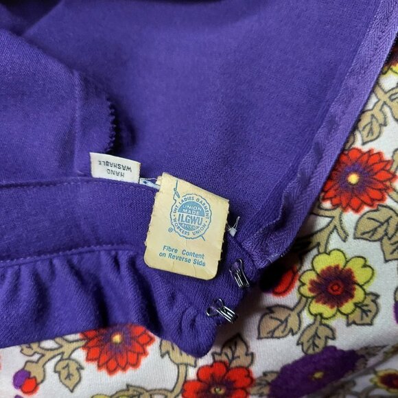 Vintage 70s Maxi Dress Purple Top with Ruffled Flower Skirt XS B32 W24 - Hey Viv - Picture 5 of 6
